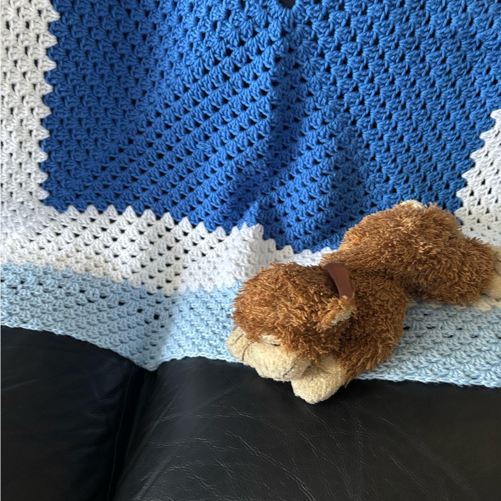 Handmade Blue and White Crochet Baby Blanket